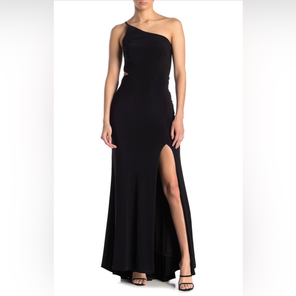 Jump Apparel One-Shoulder Cutout Evening Gown
